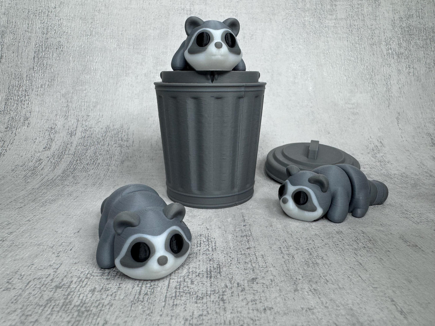 Raccoon Wigglet | Cute Articulated Raccoon Fidget Toy | Optional Trash Can | 3D Printed Desk Buddy | Woodland Collection