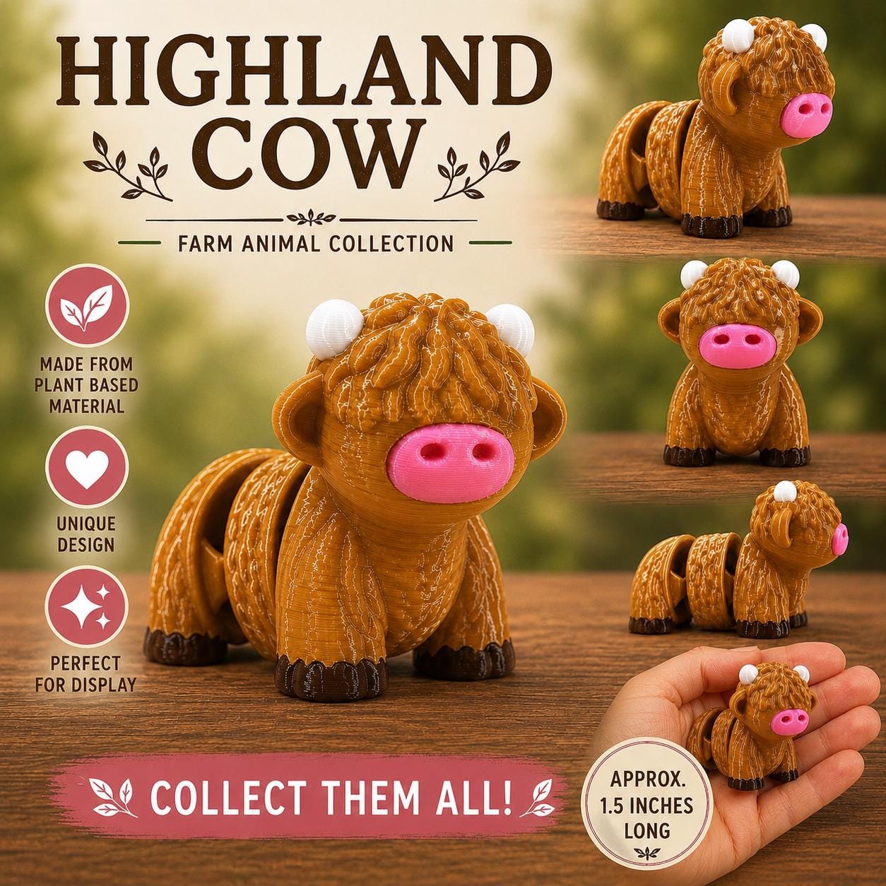 Cute Highland Cow Wigglet | Desk Companion | Cute Articulated Fidget Animals | Collectible Pocket Toys | Party Bag Fillers | Kids Gift