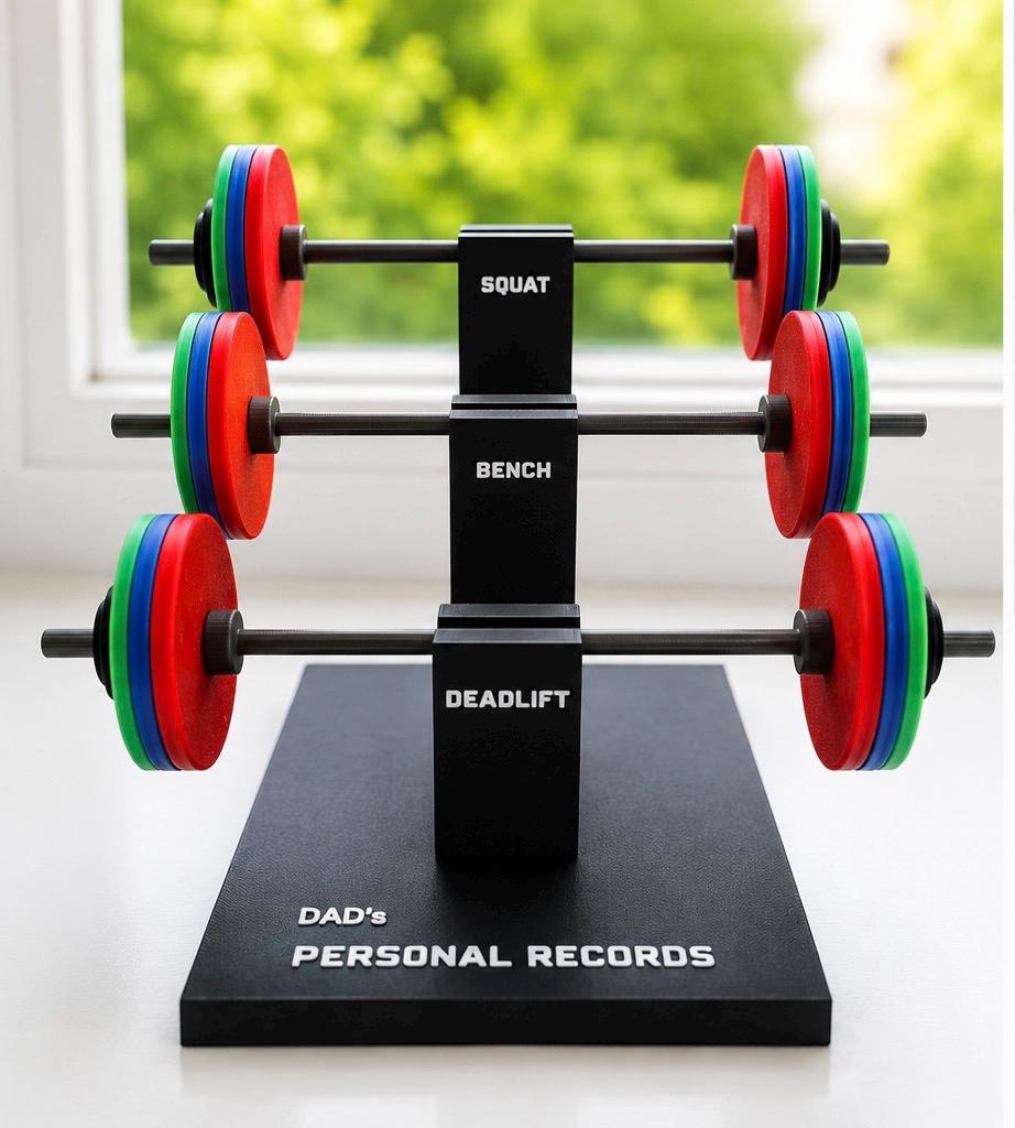 Personalised Powerlifting PR Display | Custom Gym Gift for Dad | Squat Bench Deadlift Stand | 3D Printed Decor