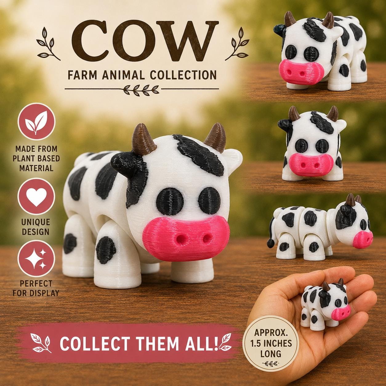 Cute Cow Wigglet | Desk Companion | Cute Articulated Fidget Animals | Collectible Pocket Toys | Party Bag Fillers | Kids Gift