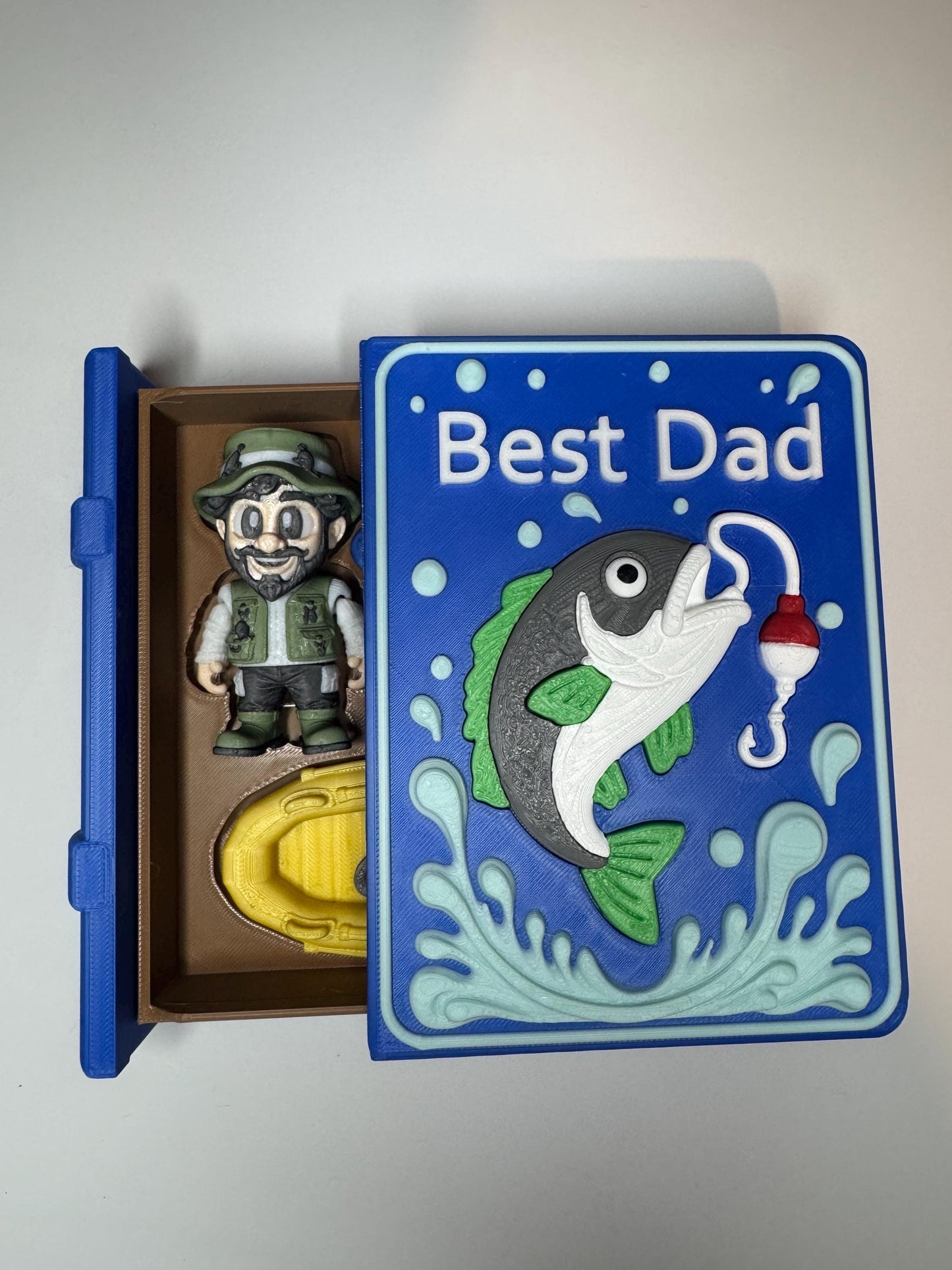 Fishing Gift for Dad | Fisherman Surprise Book Box | Father's Day Gift | Personalised present | 3D Printed Angler Collectible