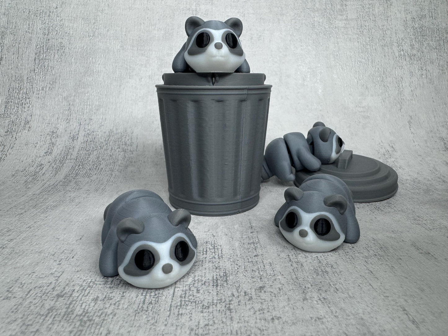 Raccoon Wigglet | Cute Articulated Raccoon Fidget Toy | Optional Trash Can | 3D Printed Desk Buddy | Woodland Collection