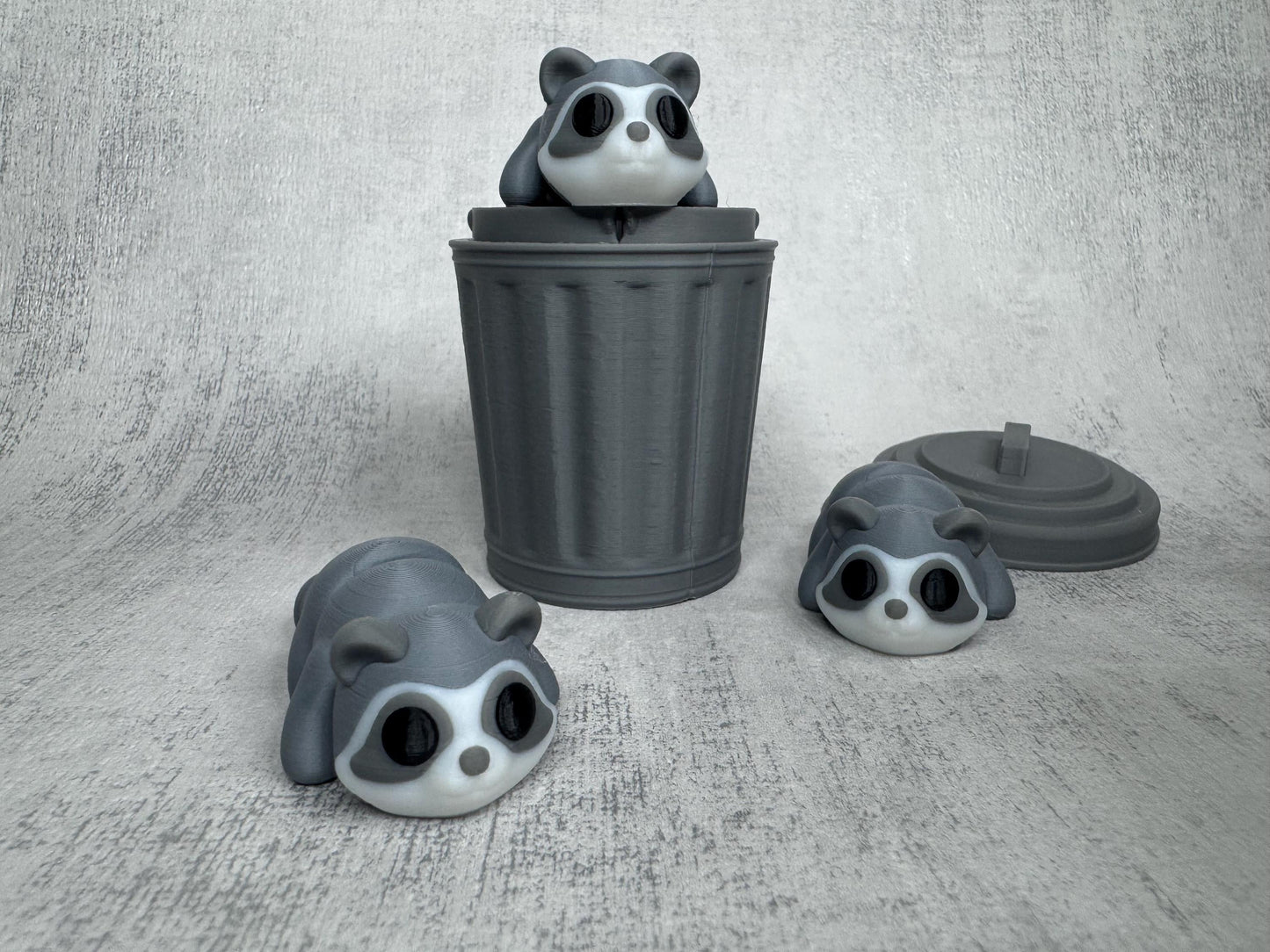 Raccoon Wigglet | Cute Articulated Raccoon Fidget Toy | Optional Trash Can | 3D Printed Desk Buddy | Woodland Collection